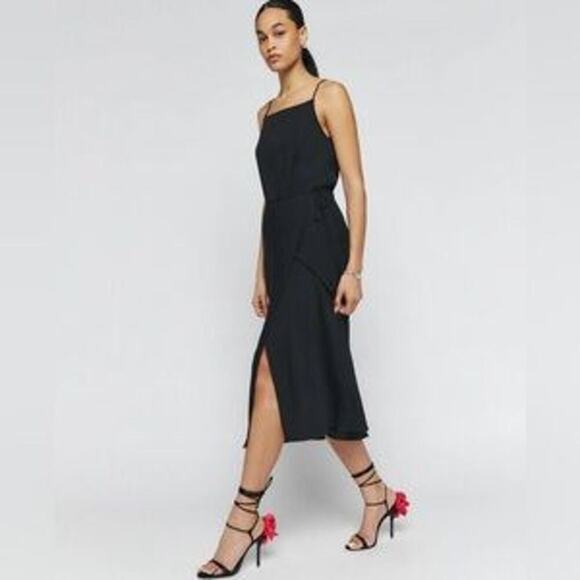 Reformation Women's Black Square Neck Truett Wrap Dress Size 4 - Picture 3 of 6
